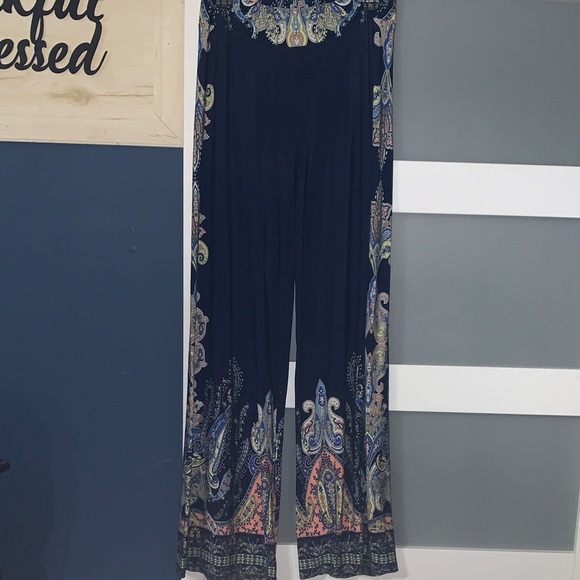 Cato Pants - Cato Navy Paisley Wide Leg Pants